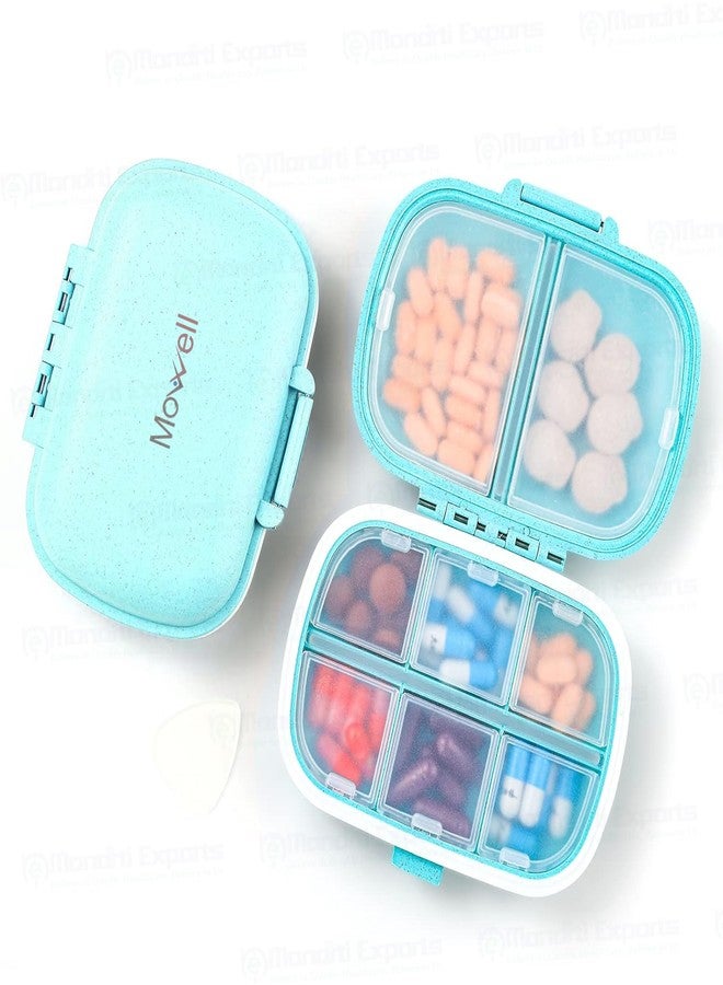 Mowell Travel Pill Organizer - 8 Compartment Portable Pill Box for Daily Medicine & Vitamins | Small Pocket-Sized Pill Case | Double Lock, Moisture-Proof, Food-Grade Plastic | Turkish Blue - Image 1